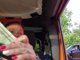 CUM FACIAL CHALLENGE -public Drive through Clip !!!