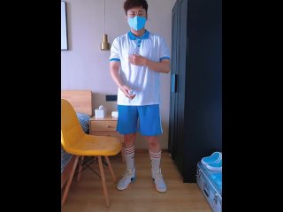 Boy in school uniform shows his dick and ass at home to big bros and finally cums in front of the sc