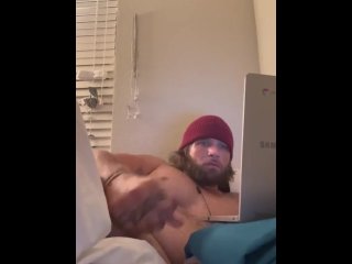 bearded man, huge load, fat cock, vertical video