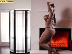 busty thick ebony model strip tease