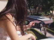 Preview 3 of Up Dress NO PANTIES at Hotel Balcony # Public Pussy tanning and watering