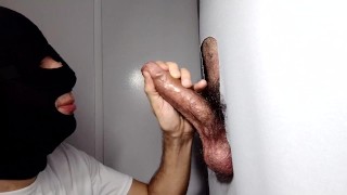 Male with hairy cock returns to Gloryhole after leaving work.