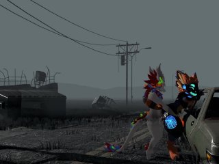 Protogen furry gets fucked in wasteland