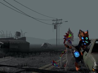 Protogen furry gets fucked in wasteland