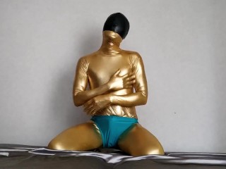 Swimsuit Silicone Cap Breath Control in Gold Zentai