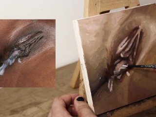 close up pussy, painting, cum, solo male