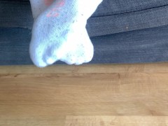 Sexy girl shows her pretty white sport socks after walk