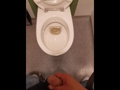 Horny Guy Pissing and Jerking Off at Public Toilet