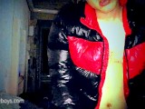 Up and down: fucking in black and red down puffy jacket