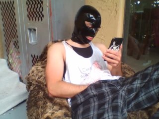 ENBY Rubber Creature Masturbates Outside While Neighbors Are Around