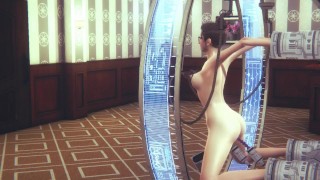 未经审查 3D Miwa 在性爱机器双假阳具