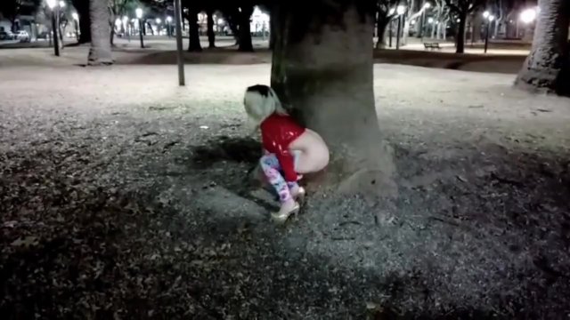 Rubia haciendo pis en publico en la Plaza Lopez, Rosario