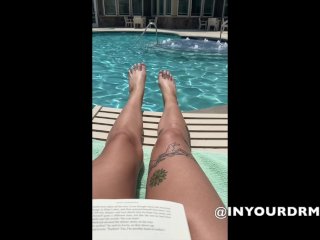 by the pool, feet, solo female, masturbate