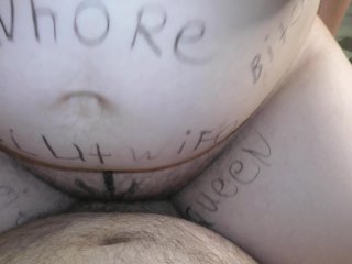 8-Month Pregnant Hotwife Covered in Dirty Body Writing Femdom_Ride HerHubby Until Creampie!