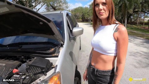 Roadside - Tattooed Babe Jae Lynn Pays Mechanic For The Car Repairs With Her Tight Pussy