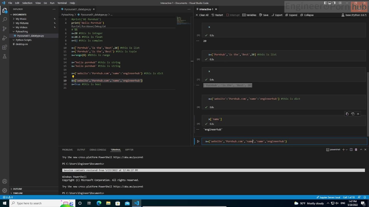 Sexy Python Tutorial on Pornhub 03 Introduction of Datatypes (Poor English  Ver)