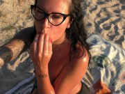 Preview 6 of Lustful bitch sucks stranger's dick on the beach. Then He cums in Her pretty ass. POV. BadTaha anal.