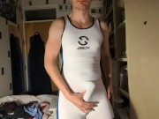 Preview 3 of Brit actually cums at last in a different singlet (wow!)