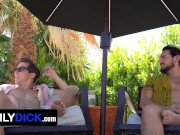 Preview 3 of FamilyDick - Perv Stepdad Shares His Innocent Stepson With Horny Boss By The Pool For Promotion