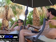 Preview 4 of FamilyDick - Perv Stepdad Shares His Innocent Stepson With Horny Boss By The Pool For Promotion