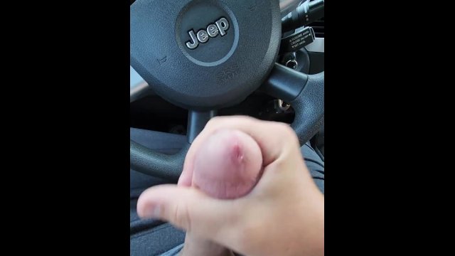 Rubbing my hard dick in the car while waiting for the wife