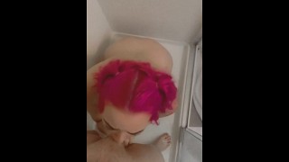 Pink Hair deep throat in shower