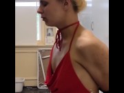 Preview 4 of Disobedient Blonde Slut Ends up Tied Up And Throat Fucked with explosive facial
