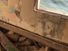 Outdoor handjob in abandoned resort houses near the Sea