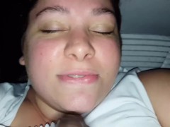 Backseat cum facial for sexy Latina