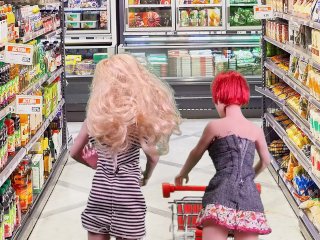 redhead, lesbiche tettone, fingering, supermarket