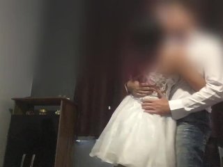 Sexy Bride Dry Humping in Wedding_Dress and Satin Panties, Cum in PantsGrinding