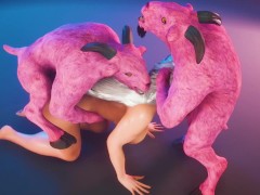 Romantic double penetration from furry monsters, Shei got a squirting orgasm