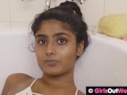 Preview 3 of Sexy hairy babe masturbates in milk bath