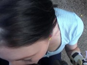 Preview 3 of Public roadside blowjob from cute teen with facial. Black hair with pink contacts.