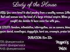 Being interrogated by dominant female then used for her pleasure while handcuffed