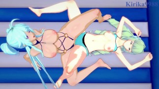 Сен-Жермен и Калиостро участвуют в интенсивных лесбийских играх на пляже. - Хентай Symphogear