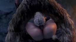 女性 Dovahkiin 在天际遇到一些怪物（汇编、巨魔、狼人、巨人和石像鬼）