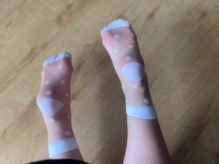 Showing My Feet in New Sexy_White Nylon Socks - Amateur Foot Fetish