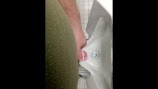 Pissing in mall mens room while sissy caged