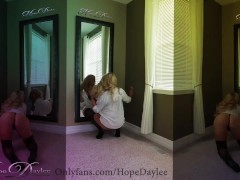 Part 3 & 4:Beautiful blonde Hope Daylee Dancing/Teasing in black stockings & white button up blouse"