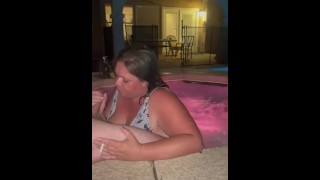 BJ Deepthroat 9 Cock Facial At Poolside Late Night Smoking
