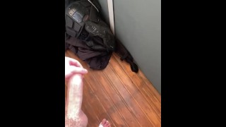 Jerking off monster cock at the balcony 
