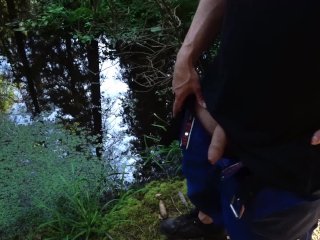 public jerk horny ass long tail to make you excited let muscles play at the edge of the river with f