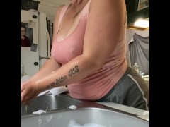 Dirty dishes soapy tits
