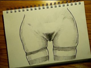drawing, babe, hairy pussy, pencil