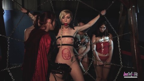 Thrilled lesbian slaves worship their master and succumb to her during a BDSM gangbang