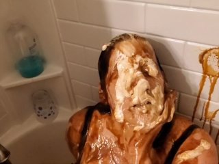 Sploshing Sticky Sweet MILF with Custard, Chocolate Syrup, Molasses_Stacey38G