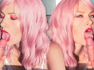 cum play, glasses, cum in mouth, pink hair