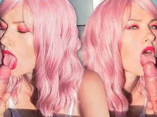 ピンクの髪とジューシーな唇で美しさから優しいフェラチオと兼遊び
