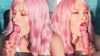 Zachte Pijpbeurt En Sperma Spelen Van Schoonheid Met Roze Haar En Sappige Lippen